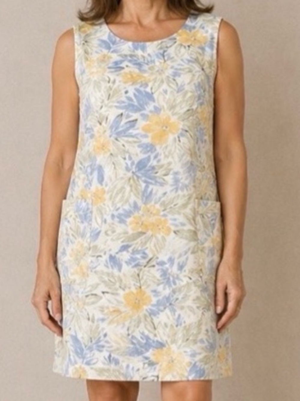 NWT  Petite Yellow Blue Sleeveless Scoop Neck Knee-Length Sundress by Erika